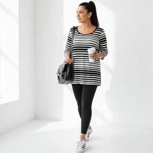 Chico's Women's Black &‎ White Striped High-Low Hem Tunic Tee Size 1
